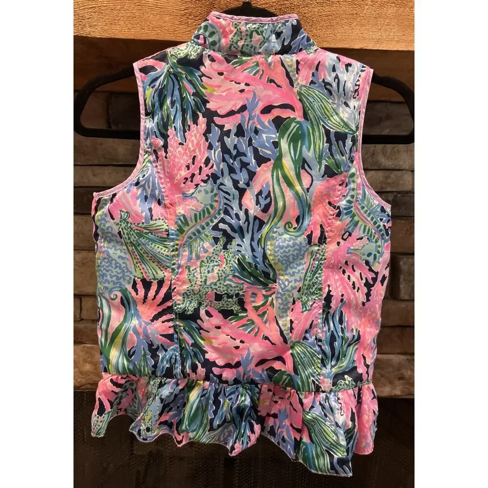 Girls Lilly Pulitzer Melanie Puffer Quilted Reversible Vest Size L *B3